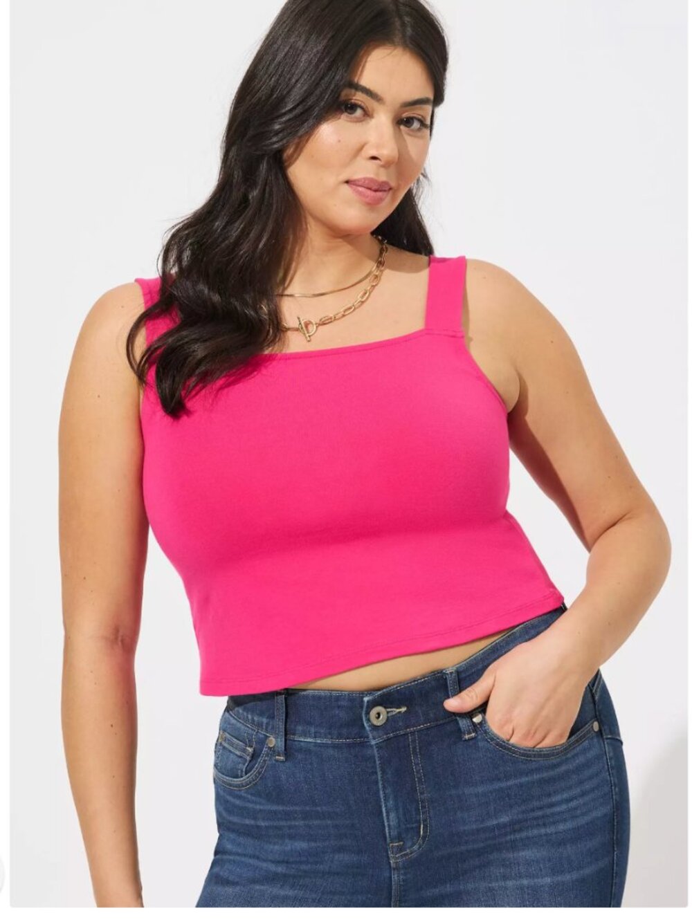 Torrid Foxy Square Neck Crop Tank Pink Peacock Size 3 (3X) NWT